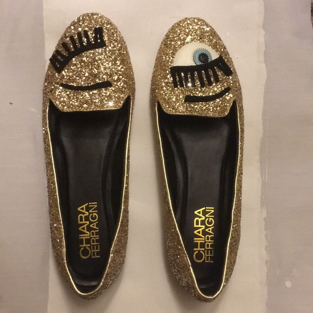 Chiara Ferragni Gold Loafers